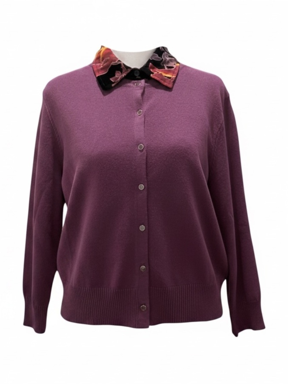 NWT Cynthia Rowley Plum Cardigan Sweater Removable Floral Collar Medium